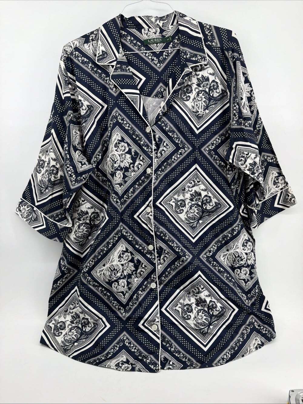 Lauren Ralph Women Sleep Shirt Pajamas Night Gown 3X Navy & White Paisley